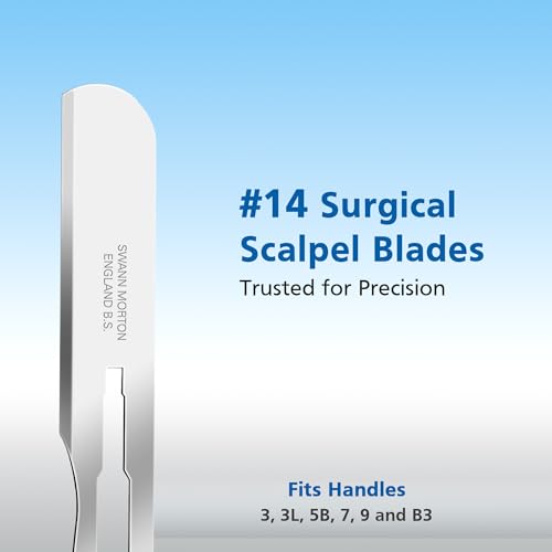 Swann Morton Surgical Scalpel Blade #14 - Sterile Dermaplane Blade for Face, Dermaplaning for Women & Men, Carbon Steel, Beauty Tools for Estheticians - Individually Wrapped, Box of 100