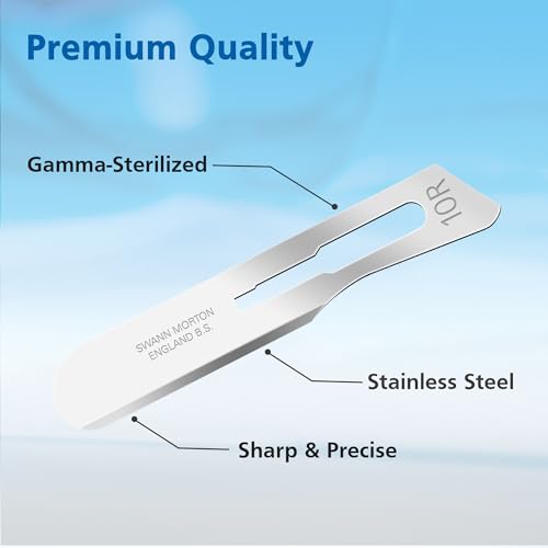 Swann Morton Surgical Scalpel Blade #10R - Sterile Dermaplane Blade for Face, Dermaplaning for Women & Men, Stainless Steel, Beauty Tools for Estheticians - Individually Wrapped, Box of 100