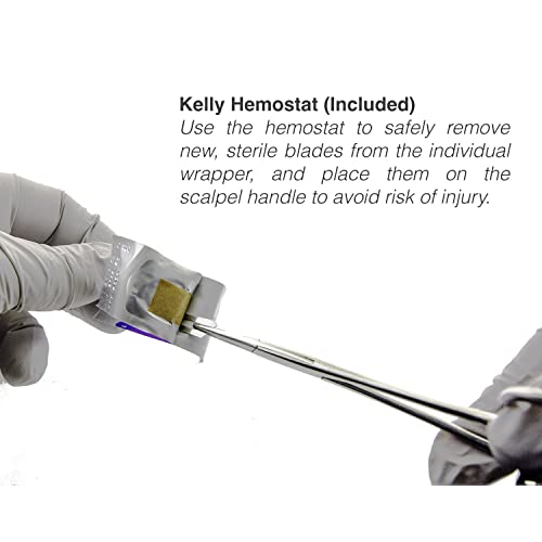 Dermaplaning Kit Professional Swann Morton 10R Dermaplaning Blades, scalpel blade remover box, hemostat for ease of installing surgically sharp dermaplane blades (3 items)
