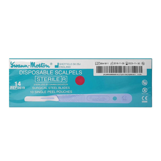 Swann Morton #14 Disposable Surgical Scalpel with Blade - Sterile Dermaplane Blade for Face, Dermaplaning for Women & Men, Beauty Tools for Estheticians - Individually Packed, Box of 10