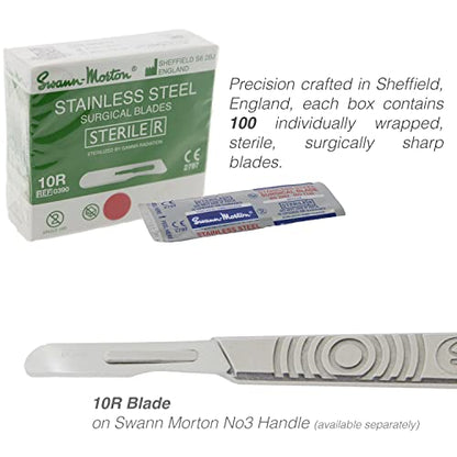 Dermaplaning Kit Professional Swann Morton 10R Dermaplaning Blades, scalpel blade remover box, hemostat for ease of installing surgically sharp dermaplane blades (3 items)