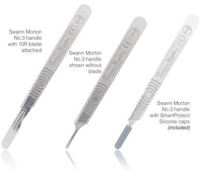 Dermaplaning Kit with Swann Morton 10R Dermaplaning Blades (100ct.) No 3 Handle, Kimball Med Storage Box, Compatible Hemostat for Installing Dermaplane Blades