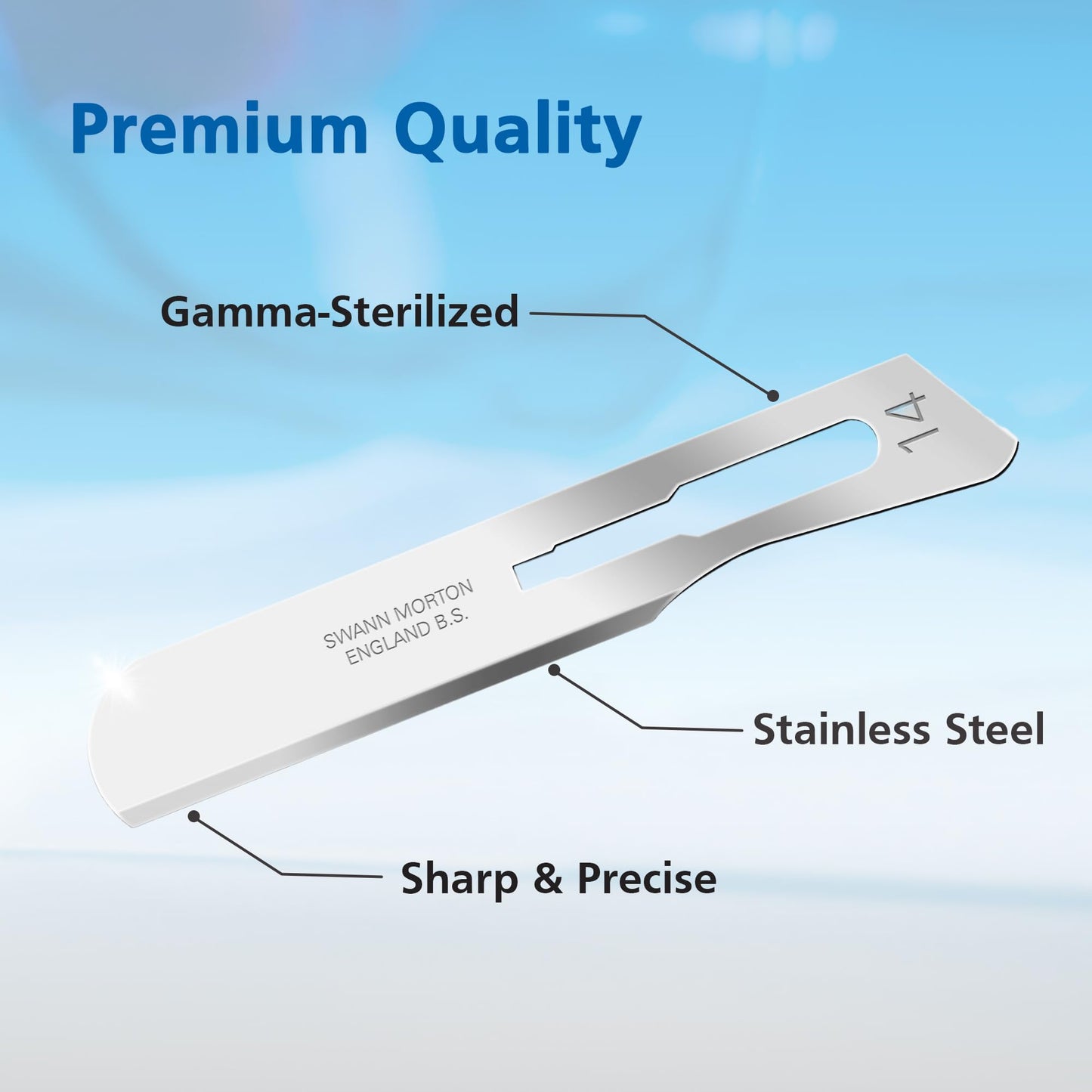 Swann Morton Surgical Scalpel Blade #14 - Sterile Dermaplane Blade for Face, Dermaplaning for Women & Men, Stainless Steel, Beauty Tools for Estheticians - Individually Wrapped, Box of 100