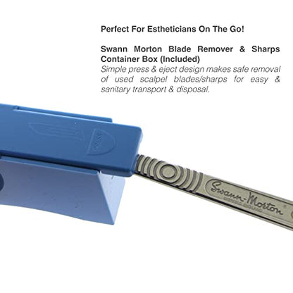 Dermaplaning Kit Professional Swann Morton 10R Dermaplaning Blades, scalpel blade remover box, hemostat for ease of installing surgically sharp dermaplane blades (3 items)