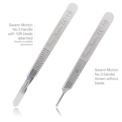 Kimball Med Scalpel Handle Swann Morton No 3 for blades 10, 10R, 11, 15, 15a Stainless Steel Blade Carry Case and 2 Scalple Handle Tip Protectors