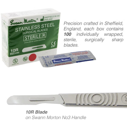Dermaplaning Kit with Swann Morton 10R Dermaplaning Blades (100ct.) No 3 Handle, Kimball Med Storage Box, Compatible Hemostat for Installing Dermaplane Blades