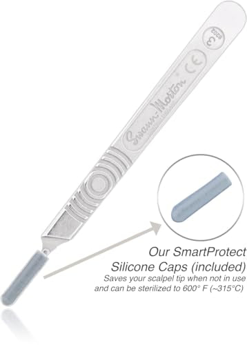 Kimball Med Scalpel Handle Swann Morton No 3 for blades 10, 10R, 11, 15, 15a Stainless Steel Blade Carry Case and 2 Scalple Handle Tip Protectors