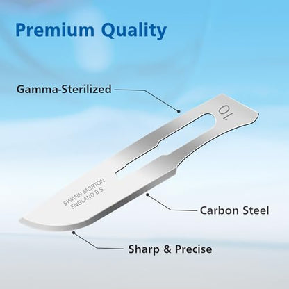 Swann Morton Surgical Scalpel Blade #10 - Sterile Dermaplane Blade for Face, Dermaplaning for Women & Men, Carbon Steel, Beauty Tools for Estheticians - Individually Wrapped, Box of 100