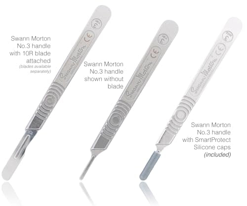 Kimball Med Scalpel Handle Swann Morton No 3 for blades 10, 10R, 11, 15, 15a Stainless Steel Blade Carry Case and 2 Scalple Handle Tip Protectors