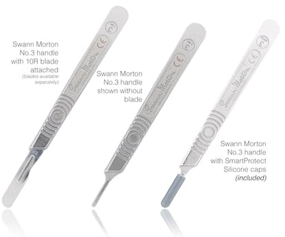 Kimball Med Scalpel Handle Swann Morton No 3 for blades 10, 10R, 11, 15, 15a Stainless Steel Blade Carry Case and 2 Scalple Handle Tip Protectors