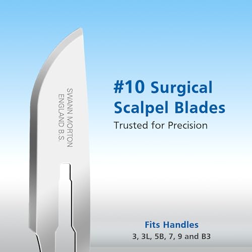 Swann Morton Surgical Scalpel Blade #10 - Sterile Dermaplane Blade for Face, Dermaplaning for Women & Men, Carbon Steel, Beauty Tools for Estheticians - Individually Wrapped, Box of 100