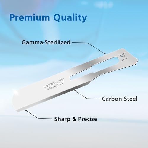 Swann Morton Surgical Scalpel Blade #14 - Sterile Dermaplane Blade for Face, Dermaplaning for Women & Men, Carbon Steel, Beauty Tools for Estheticians - Individually Wrapped, Box of 100