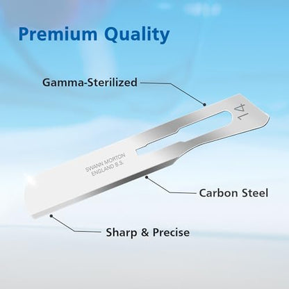 Swann Morton Surgical Scalpel Blade #14 - Sterile Dermaplane Blade for Face, Dermaplaning for Women & Men, Carbon Steel, Beauty Tools for Estheticians - Individually Wrapped, Box of 100