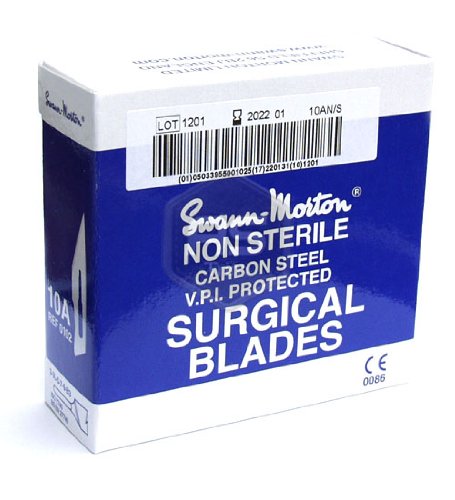 Swann Morton No.10A Scalpel Blades (100 COUNT/Box), No.3 Handle, Blade Remover Box & Reusable Safety Cap