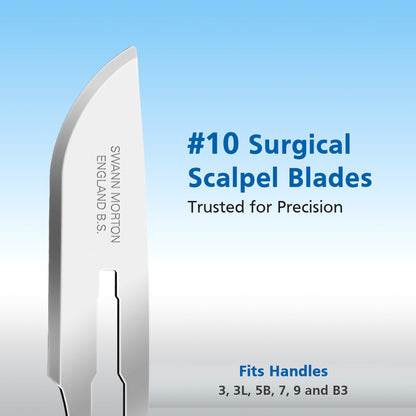 Swann Morton Surgical Scalpel Blade #10 - Sterile Dermaplane Blade for Face, Dermaplaning for Women & Men, Carbon Steel, Beauty Tools for Estheticians - Individually Wrapped, Box of 100
